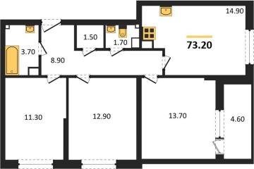 Фото №1: 3-комнатная квартира 73 м² - Краснодар, мкр. жилой комплекс Самолёт-6, 
