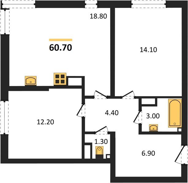 Фото №1: 2-комнатная квартира 60 м² - Краснодар, Прикубанский внутригородской округ, мкр. жилой комплекс Самолёт-6