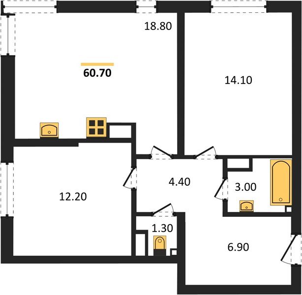 Фото №1: 2-комнатная квартира 60 м² - Краснодар, Прикубанский внутригородской округ, мкр. жилой комплекс Самолёт-6