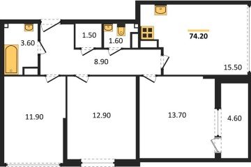 Фото №1: 3-комнатная квартира 74 м² - Краснодар, мкр. жилой комплекс Самолёт-6, 