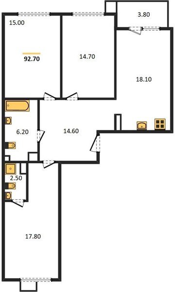 Фото №1: 3-комнатная квартира 92 м² - Краснодар, Прикубанский внутригородской округ, мкр. Парк Победы, ул. имени Героя Дангириева, 2