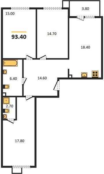 Фото №1: 3-комнатная квартира 93 м² - Краснодар, Прикубанский внутригородской округ, мкр. Парк Победы, ул. имени Героя Дангириева, 2