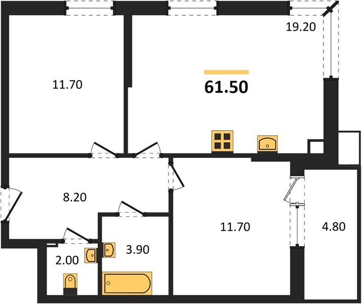 Фото №1: 2-комнатная квартира 61 м² - Краснодар, Прикубанский внутригородской округ, мкр. Парк Победы, ул. имени Героя Дангириева, 2к1