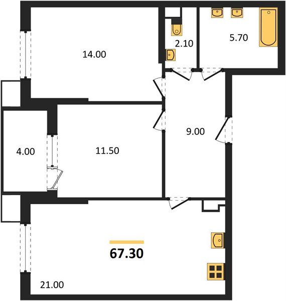 Фото №1: 2-комнатная квартира 67 м² - Краснодар, Прикубанский внутригородской округ, мкр. Парк Победы, ул. имени Героя Дангириева, 2к1
