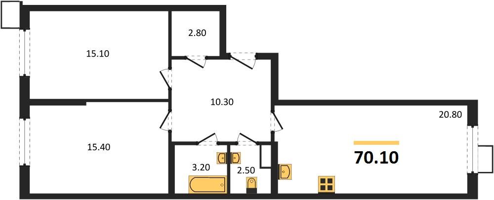 Фото №1: 2-комнатная квартира 70 м² - Краснодар, Прикубанский внутригородской округ, мкр. Парк Победы, ул. имени Героя Дангириева, 2к1