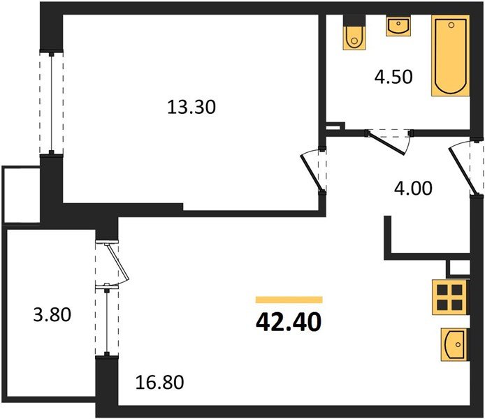 Фото №1: 1-комнатная квартира 42 м² - Краснодар, Прикубанский внутригородской округ, мкр. Парк Победы, ул. имени Героя Дангириева, 2к1