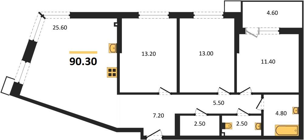 Фото №1: 3-комнатная квартира 91 м² - Краснодар, Прикубанский внутригородской округ, мкр. Парк Победы, ул. имени Героя Дангириева, 2к1