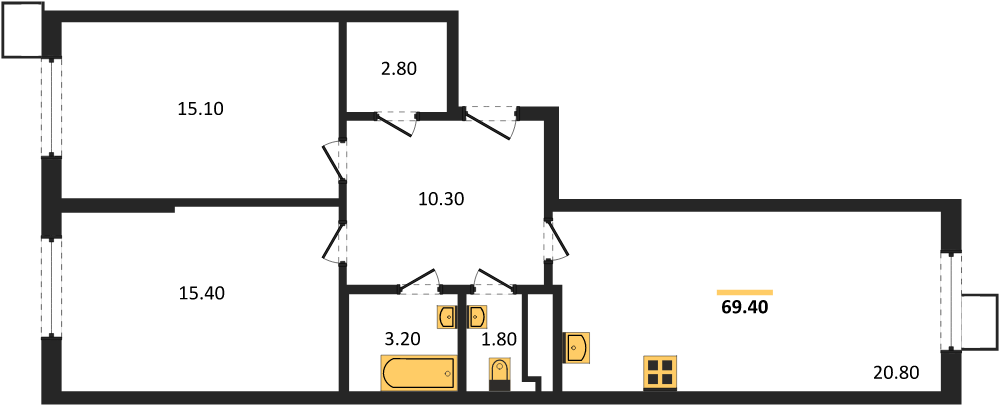 Фото №1: 2-комнатная квартира 69 м² - Краснодар, Прикубанский внутригородской округ, мкр. Парк Победы, ул. имени Героя Дангириева, 2к1