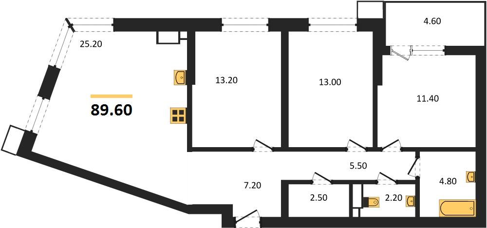 Фото №1: 3-комнатная квартира 90 м² - Краснодар, Прикубанский внутригородской округ, мкр. Парк Победы, ул. имени Героя Дангириева, 2к1