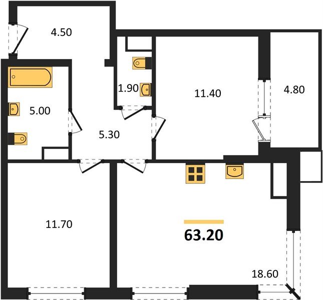 Фото №1: 2-комнатная квартира 63 м² - Краснодар, Прикубанский внутригородской округ, мкр. Парк Победы, ул. имени Героя Дангириева, 2к1