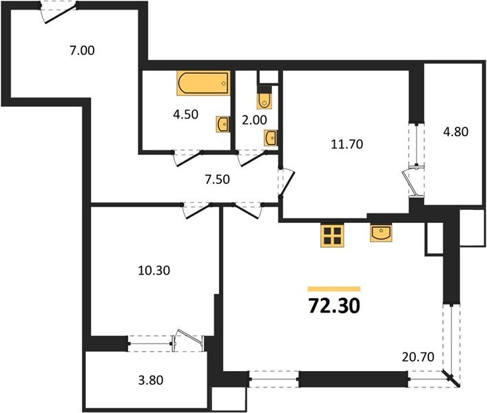 Фото №1: 2-комнатная квартира 72 м² - Краснодар, Прикубанский внутригородской округ, мкр. Парк Победы, ул. имени Героя Дангириева, 2к1