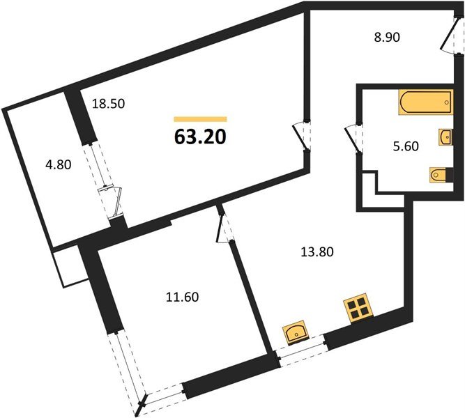 Фото №1: 2-комнатная квартира 63 м² - Краснодар, Прикубанский внутригородской округ, мкр. Парк Победы