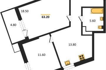Фото №1: 2-комнатная квартира 63 м² - Краснодар, мкр. Парк Победы, 