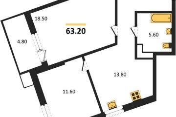 Фото №1: 2-комнатная квартира 63 м² - Краснодар, мкр. Парк Победы, 