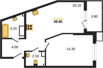 Фото №1: 1-комнатная квартира 49 м² - Краснодар, мкр. Парк Победы, 