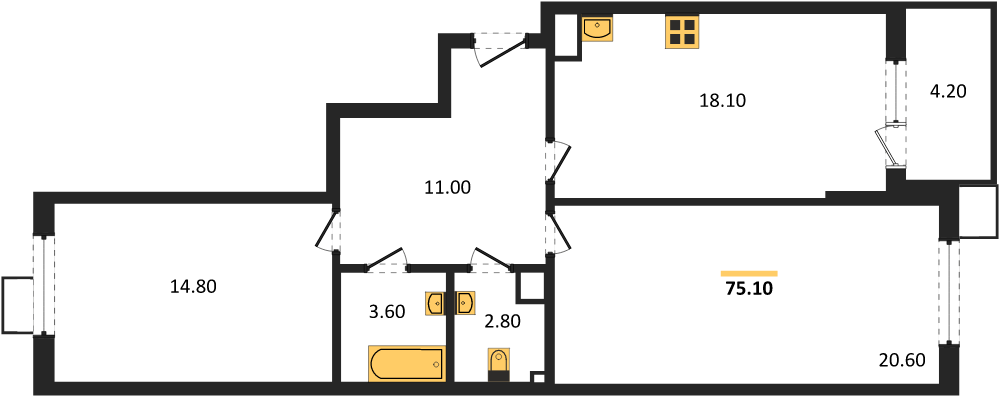 Фото №1: 2-комнатная квартира 75 м² - Краснодар, Прикубанский внутригородской округ, мкр. Парк Победы