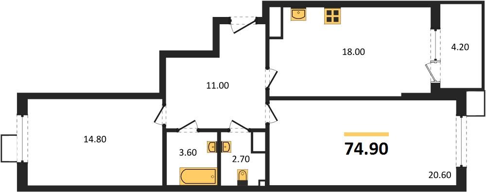 Фото №1: 2-комнатная квартира 74 м² - Краснодар, Парк Победы, 