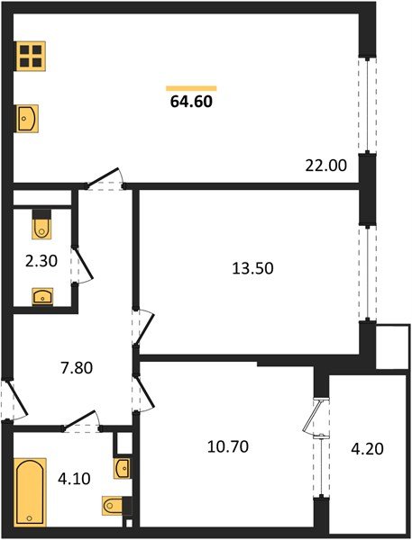 Фото №1: 2-комнатная квартира 64 м² - Краснодар, Прикубанский внутригородской округ, мкр. Парк Победы