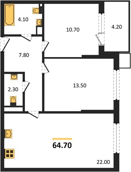Фото №1: 2-комнатная квартира 64 м² - Краснодар, Прикубанский внутригородской округ, мкр. Парк Победы