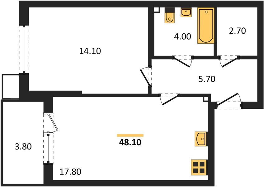 Фото №1: 1-комнатная квартира 48 м² - Краснодар, Прикубанский внутригородской округ, мкр. Парк Победы