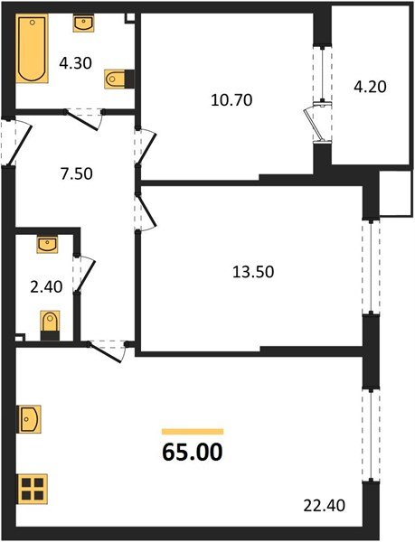 Фото №1: 2-комнатная квартира 65 м² - Краснодар, Прикубанский внутригородской округ, мкр. Парк Победы