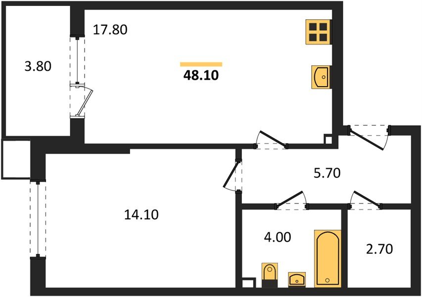 Фото №1: 1-комнатная квартира 48 м² - Краснодар, Прикубанский внутригородской округ, мкр. Парк Победы