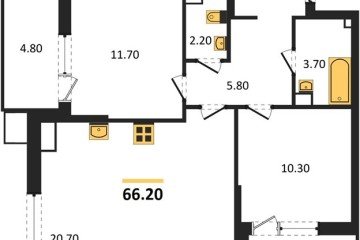 Фото №1: 2-комнатная квартира 66 м² - Краснодар, мкр. Парк Победы, 