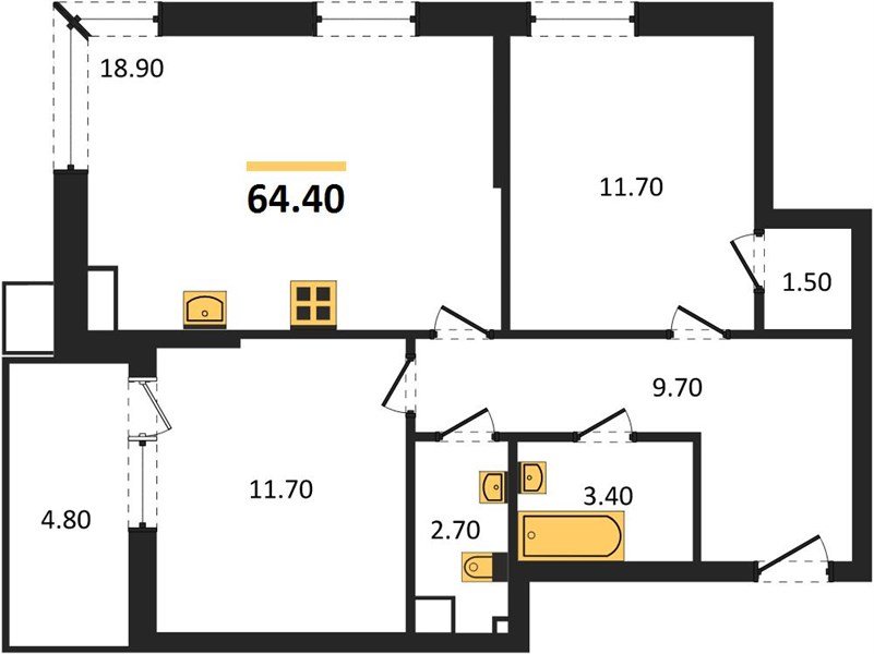 Фото №1: 2-комнатная квартира 64 м² - Краснодар, Прикубанский внутригородской округ, мкр. Парк Победы