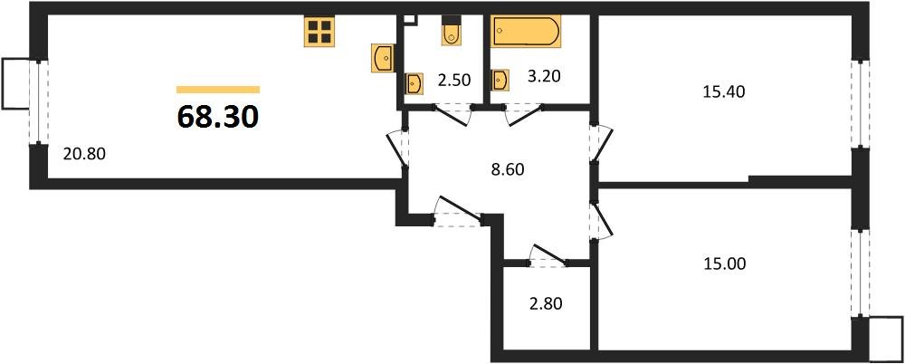 Фото №1: 2-комнатная квартира 68 м² - Краснодар, Прикубанский внутригородской округ, мкр. Парк Победы
