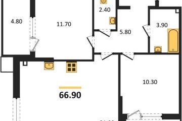 Фото №1: 2-комнатная квартира 67 м² - Краснодар, мкр. Парк Победы, 