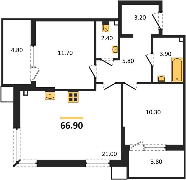 Фото №1: 2-комнатная квартира 67 м² - Краснодар, Прикубанский внутригородской округ, мкр. Парк Победы