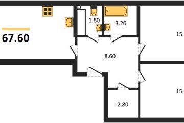 Фото №1: 2-комнатная квартира 67 м² - Краснодар, мкр. Парк Победы, 