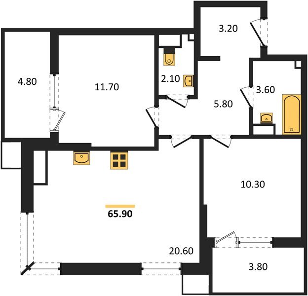 Фото №1: 2-комнатная квартира 66 м² - Краснодар, Прикубанский внутригородской округ, мкр. Парк Победы