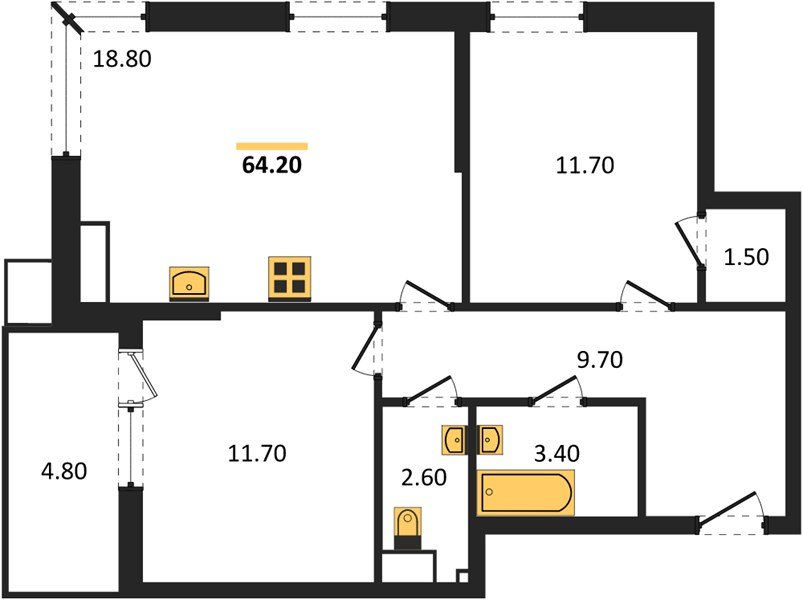Фото №1: 2-комнатная квартира 64 м² - Краснодар, Прикубанский внутригородской округ, мкр. Парк Победы