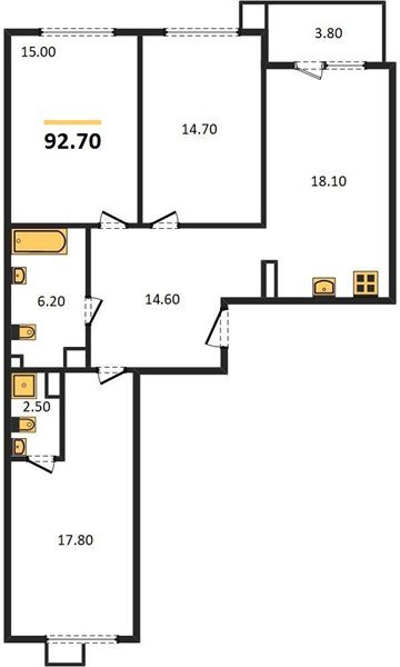 Фото №1: 3-комнатная квартира 93 м² - Краснодар, Прикубанский внутригородской округ, мкр. Парк Победы