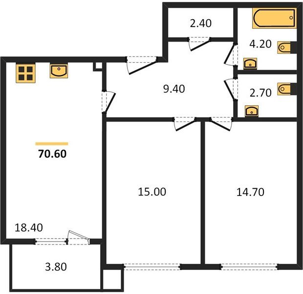 Фото №1: 2-комнатная квартира 71 м² - Краснодар, Прикубанский внутригородской округ, мкр. Парк Победы