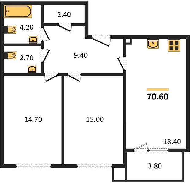 Фото №1: 2-комнатная квартира 71 м² - Краснодар, Прикубанский внутригородской округ, мкр. Парк Победы