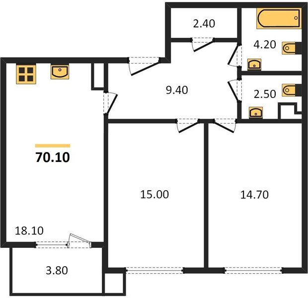 Фото №1: 2-комнатная квартира 70 м² - Краснодар, Прикубанский внутригородской округ, мкр. Парк Победы