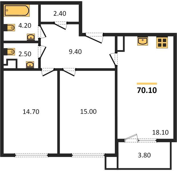 Фото №1: 2-комнатная квартира 70 м² - Краснодар, Прикубанский внутригородской округ, мкр. Парк Победы