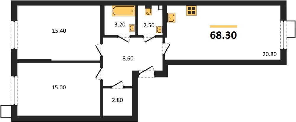 Фото №1: 2-комнатная квартира 68 м² - Краснодар, Парк Победы, мкр. Прикубанский внутригородской округ
