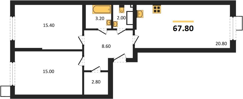 Фото №1: 2-комнатная квартира 67 м² - Краснодар, Парк Победы, мкр. Прикубанский внутригородской округ