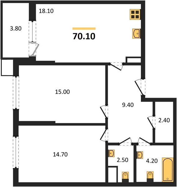 Фото №1: 2-комнатная квартира 70 м² - Краснодар, Парк Победы, мкр. Прикубанский внутригородской округ