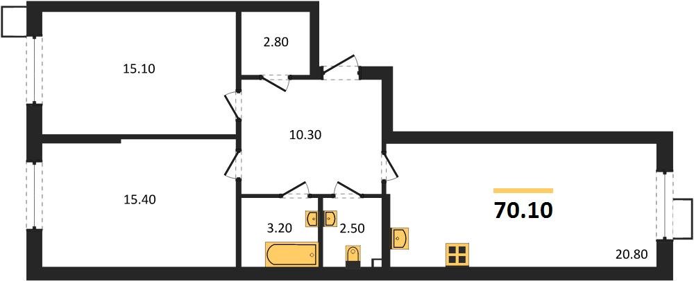 Фото №1: 2-комнатная квартира 70 м² - Краснодар, Парк Победы, мкр. Прикубанский внутригородской округ