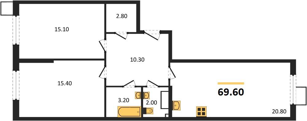 Фото №1: 2-комнатная квартира 70 м² - Краснодар, Парк Победы, мкр. Прикубанский внутригородской округ