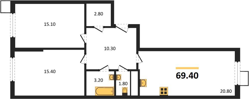 Фото №1: 2-комнатная квартира 69 м² - Краснодар, Парк Победы, мкр. Прикубанский внутригородской округ