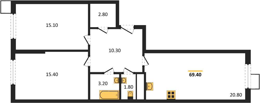 Фото №1: 2-комнатная квартира 69 м² - Краснодар, Парк Победы, мкр. Прикубанский внутригородской округ