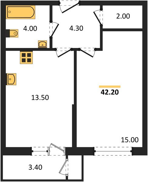 Фото №1: 1-комнатная квартира 42 м² - Краснодар, ЖК Рекорд, Карасунский внутригородской округ, Центральный внутригородской округ, Черёмушки, мкр. жилой комплекс Рекорд, ул. Новороссийская, 102/8к5