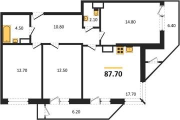 Фото №1: 3-комнатная квартира 87 м² - Краснодар, мкр. жилой комплекс Рекорд, ул. Новороссийская, 102/8к5