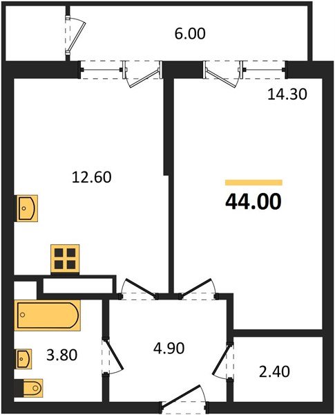 Фото №1: 1-комнатная квартира 44 м² - Краснодар, ЖК Рекорд, Карасунский внутригородской округ, Центральный внутригородской округ, Черёмушки, мкр. жилой комплекс Рекорд, ул. Новороссийская, 102/8к5