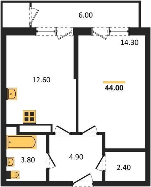 Фото №1: 1-комнатная квартира 44 м² - Краснодар, ЖК Рекорд, Карасунский внутригородской округ, Центральный внутригородской округ, Черёмушки, мкр. жилой комплекс Рекорд, ул. Новороссийская, 102/8к5